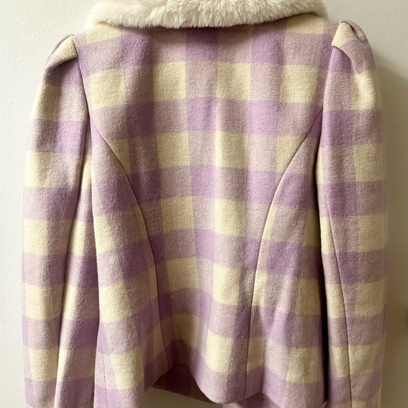 LoveShackFancy Dumont Jacket S Lavender Check Tweed Faux Fur Collar Coat $695 - Picture 10 of 10